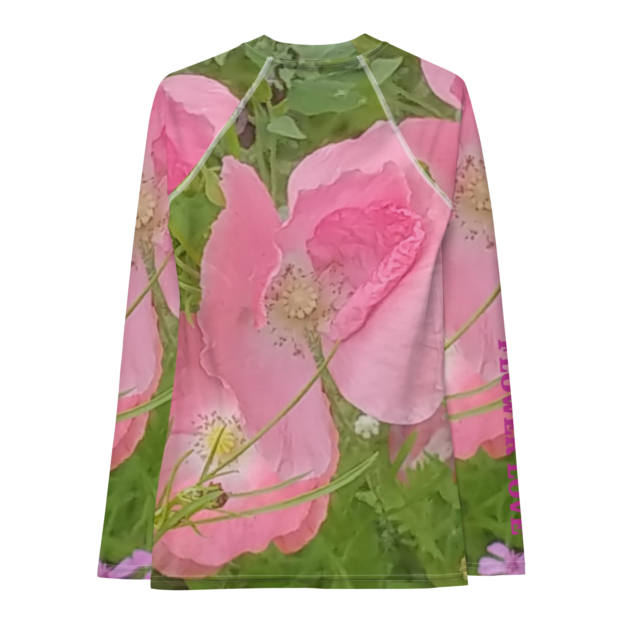 The FLOWER LOVE Collection - "Pretty Pink Poppies" Design Luxurious Women's Rash Guard, Sun Protective Clothing, Sports & Fitness Clothing