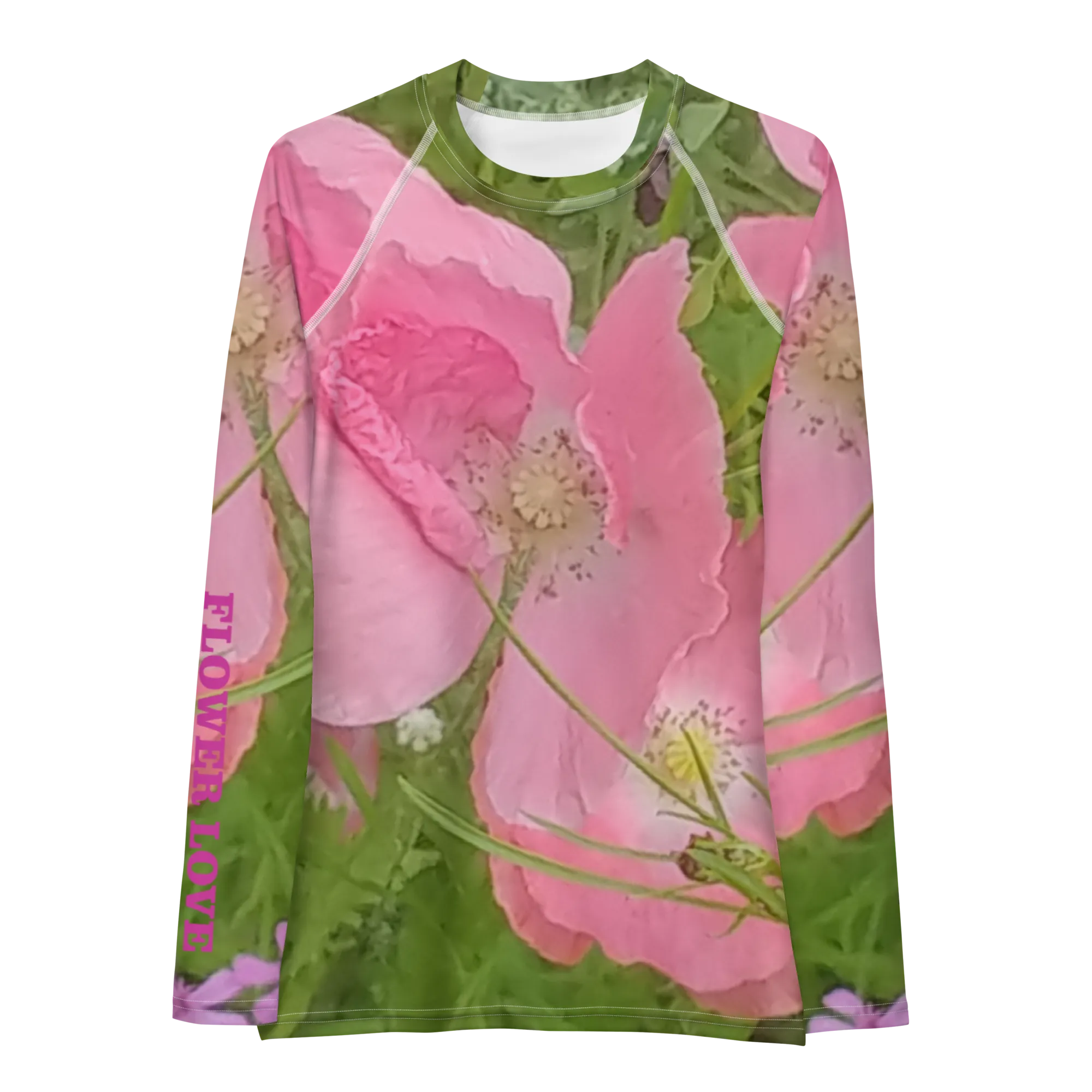 The FLOWER LOVE Collection - "Pretty Pink Poppies" Design Luxurious Women's Rash Guard, Sun Protective Clothing, Sports & Fitness Clothing